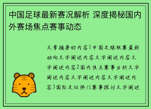 中国足球最新赛况解析 深度揭秘国内外赛场焦点赛事动态